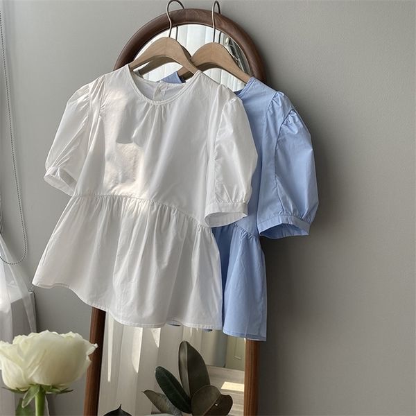 

lugentolo french retro women shirts summer new short puff sleeve loose solid color cotton casual fashion blouses t200608, White