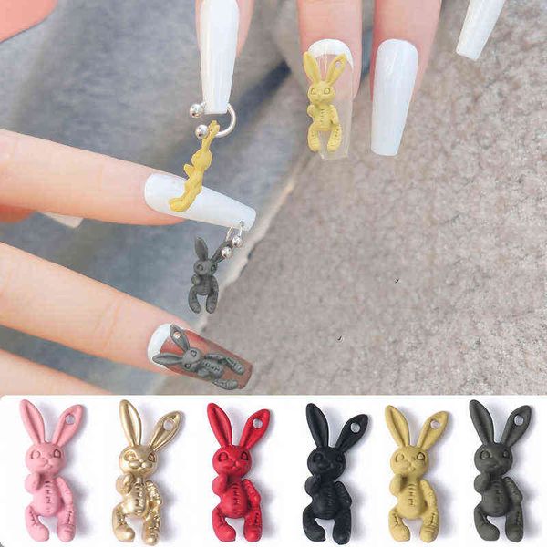 

new skull rabbit nail art decorations 3d cartoon rabbit nail jewelry piercing ornaments diy fashion manicure accessories y220408, Black