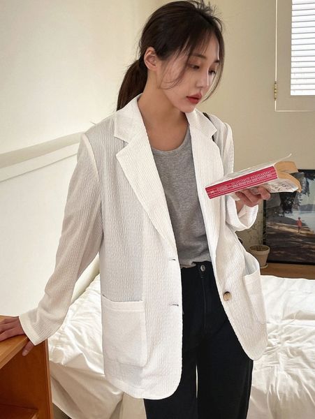 

dazy lapel neck dual pocket blazer p0kk#, White