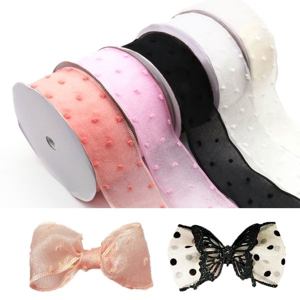 40mm 5yard rosa Organza Ribbon Christmas Presente Manual DIY DIY DOT YARN DE CASAMENTO DE CASAMENTO DE FESTAÇÕES DE FESTA DE FESTO Y201020