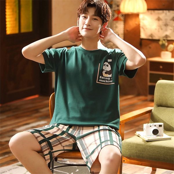 

summer cotton pyjamas spring casual pajamas with plaid shorts for men lovely panda print pajama sets comfortable cool sleepwear 220613, Black;red