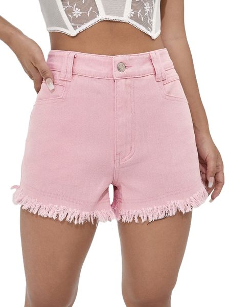 

high waist raw hem denim shorts o13s#, White;black