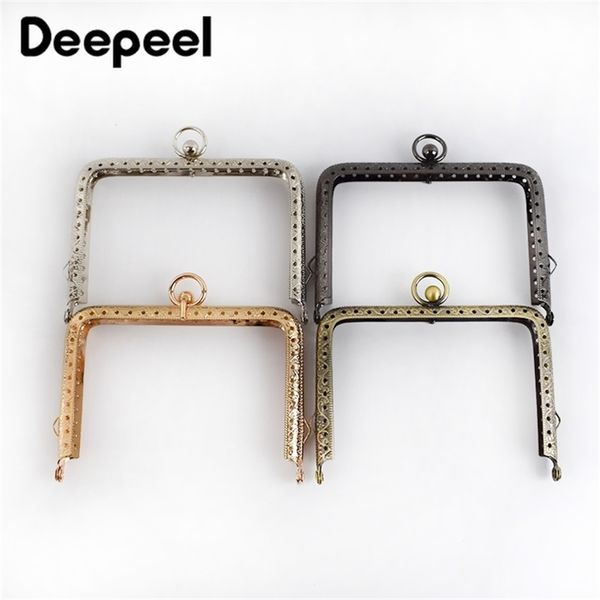 

10pcs deepeel 11/13cm embossed metal square bag handles sewing brackets purse frame kiss clasp luggage hardware diy accessory 220601, Black