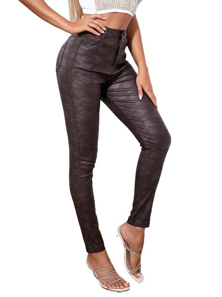 

apperloth a camo print pu leather skinny pants 38ud#, Black;white