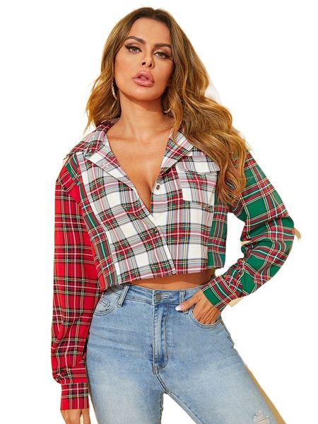 

flap pocket tartan blouse j0dm#, White