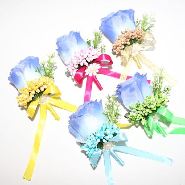 Convidado Boutonniere Pins Blue Silk Fabric Ros