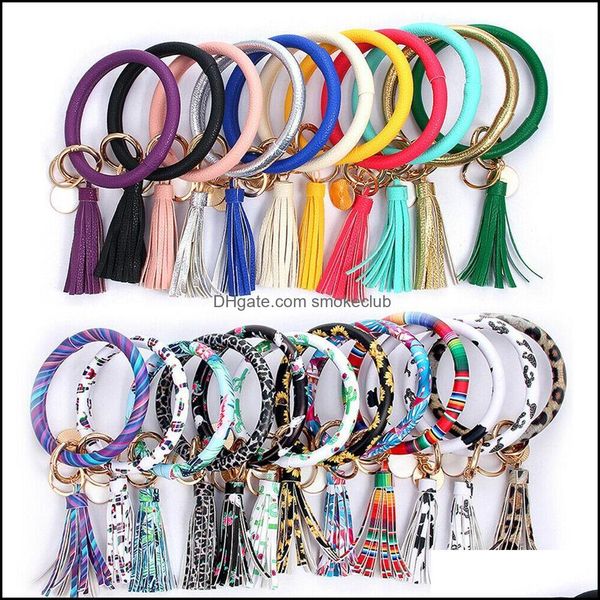 Moda Pulseira de Couro Keychain Leopard Búfalo Manta Pu Redonda Pingente Tassel Pingente Keyring Drop Drop 2021 Pingentes Arts CR