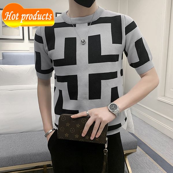 

factory direct selling tide brand clothes wholesale short sleeve sweater men's slim fit spring summer half youth elastic handsome t-shi, White;black
