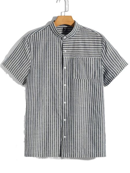 

men striped patched pocket shirt z0wu#, White;black