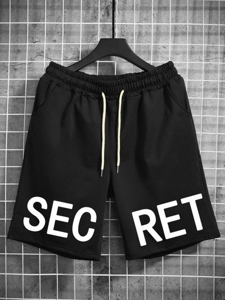 

men letter graphic drawstring waist shorts d0ae#, White;black