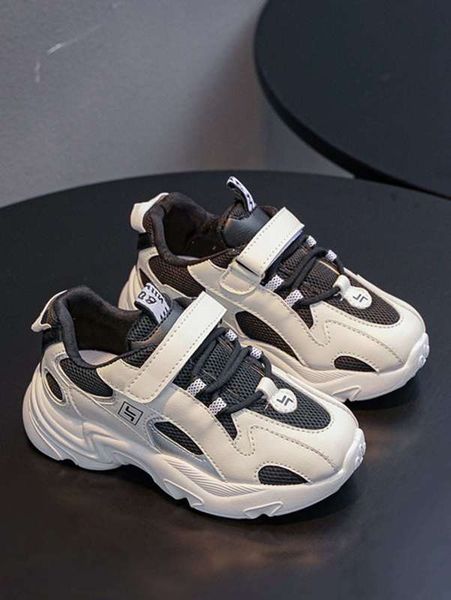 

boys mesh panel hook-and-loop fastener strap sneakers she, Black