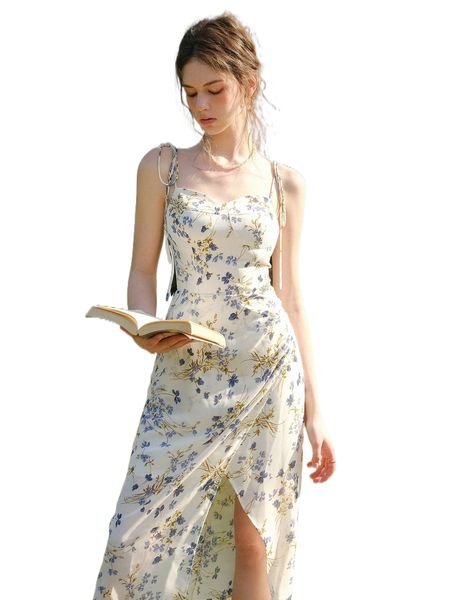 

floral print wrap hem tie shoulder cami dress v38e#, Black;gray