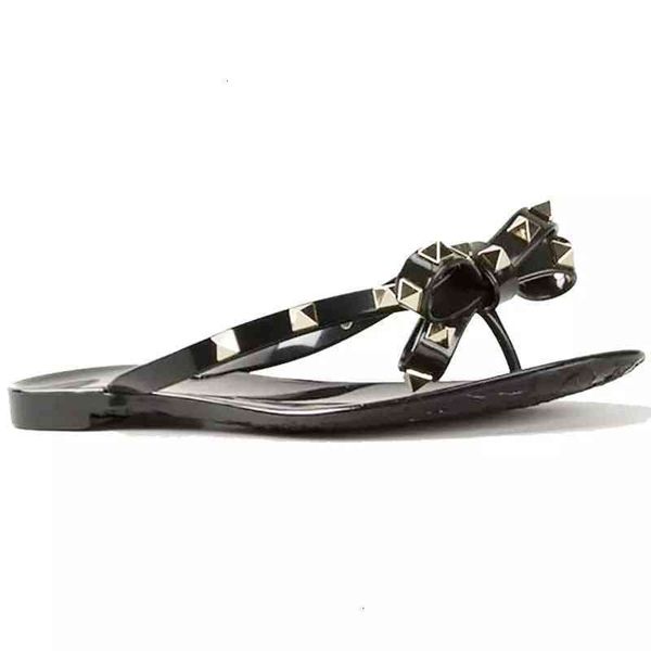 

summer sandals woman rivets big bowknot flip flops beach sandalias femininas flat jelly designer umhm kao6, Black