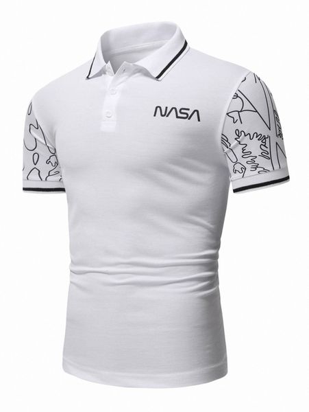 

men letter graphic contrast trim polo shirt u7rw#, White;black