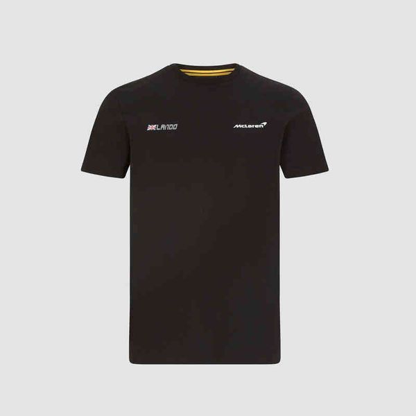 

2021 mclaren f1 norris 4 black round collar short sleeve t-shirt, White;black
