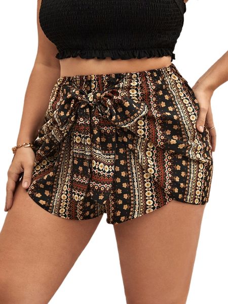 

plus ditsy floral tie front shorts w8jd#, Black