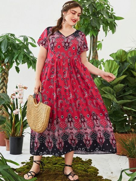 

plus floral & paisley print smock dress g1fs#, Black