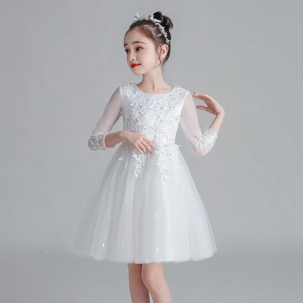 Concurso de vestidos de menina para garotas O-pescoço A-line Firm Girl Dress Tulle Apliques Beading DressGirl's