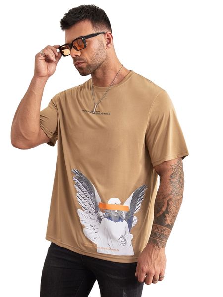 

men slogan & statue print tee i8ab#, White;black