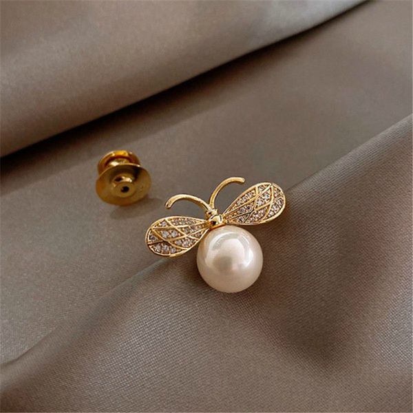 

little bee brooches imitation pearls insect brooch women delicate crystal rhinestone pin for girl cute jewelry wholesale gifts, Gray