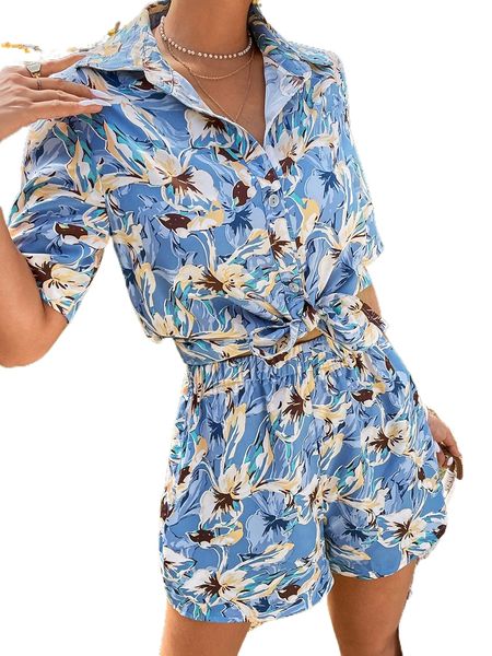 

floral print blouse & shorts b2lr#, White