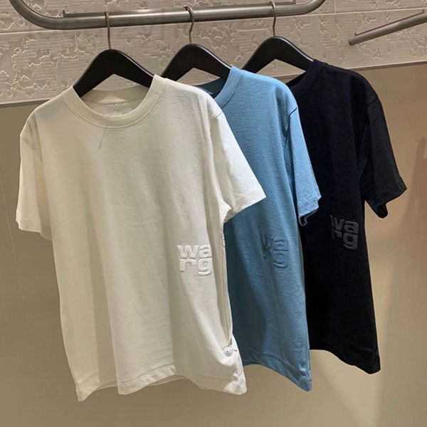 

women's t-shirt designer []2022 spring and summer new product aw wang everyone round neck waist letter casual cotton light luxury t-shi, White