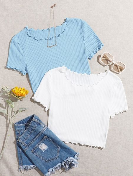 

2 pack lettuce trim tee j3zj#, White