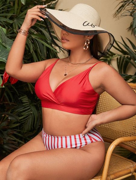 

plus striped bikini swimsuit 43zj#, White;black