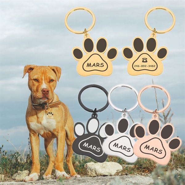 Collare per cani personalizzato Etichetta con nome Medaglia per cani con incisione Nome Numero di telefono Accessori per animali domestici Targhette identificative con ciondolo zampa per cani 220610