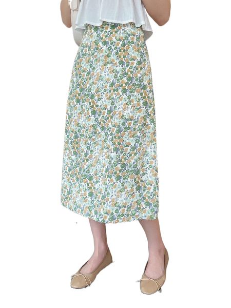 

dazy high waist allover floral print skirt n28a#, Black