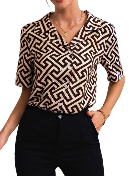 

allover geo print button front shirt z6wj#, White