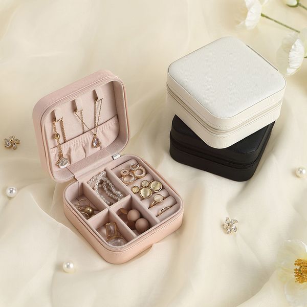 

jewelry organizer display travel jewelry case boxes portable jewelry box leather storage joyeros organizador de joyas 220813, Black