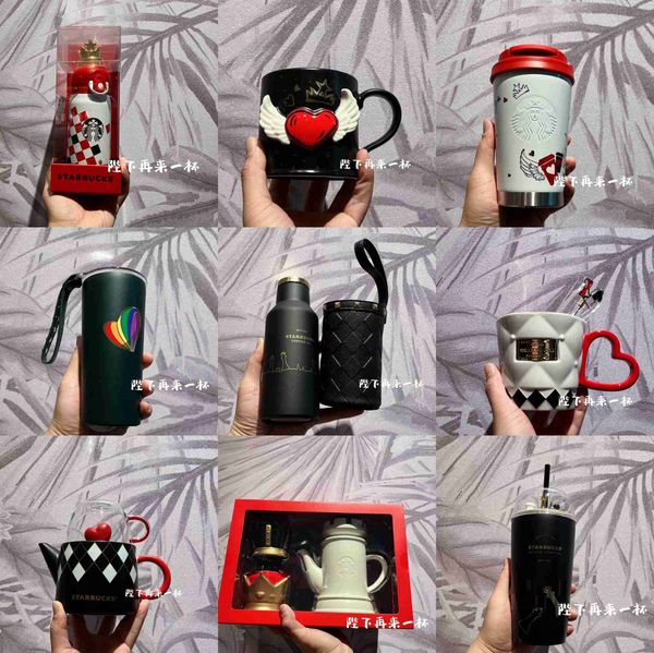 

starbucks valentine's day cup 2022 love checkerboard black and white rainbow couple teapot to glass