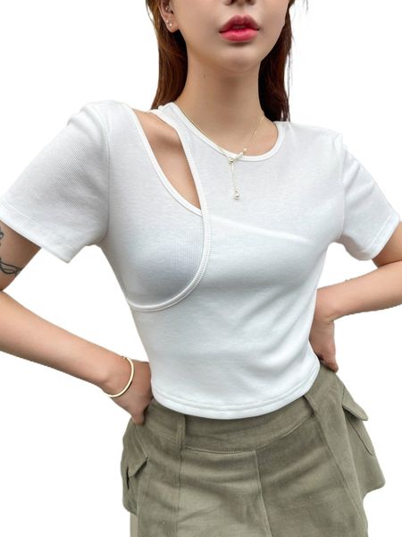 

dazy ribbed knit cut out tee t4pt#, White