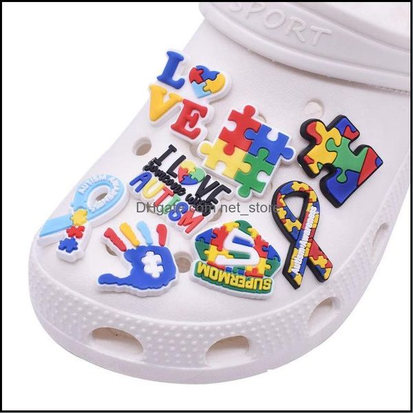 

shoe parts accessories shoes wholesale autism awareness croc charms clog and wristband bracelet decoration party gifts, White;pink