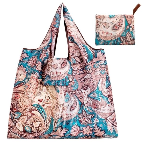 

tote foldable colors eco reusable polyester portable shoulder handbag cartoon green folding pouch shopping bag 220714