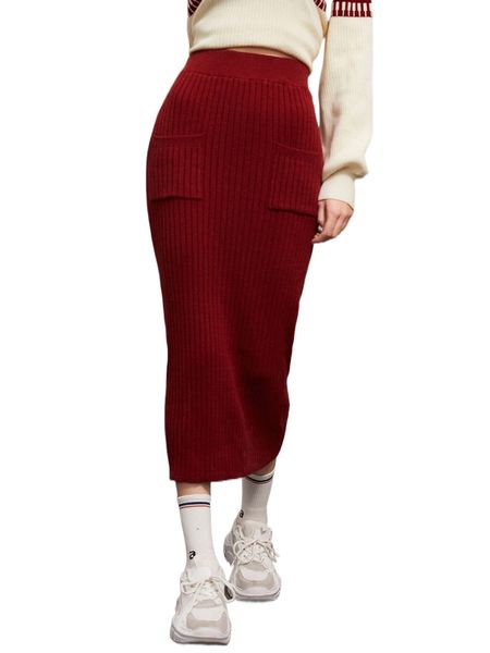 

ribbed knit solid dual pocket knit skirt w9sx#, White;black