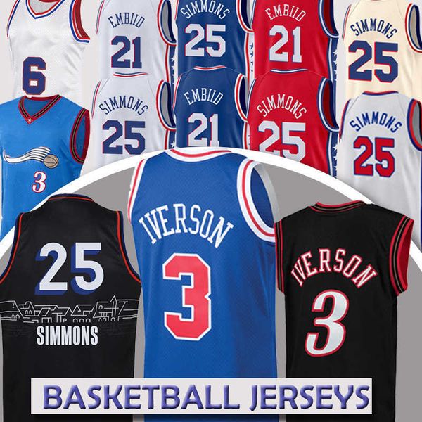 

jersey allen 3 iverson joel 21 embiid men's basketball jersey retro jerseys ben 25 simmons camisetas de baloncesto basketball j'&#, Black;red