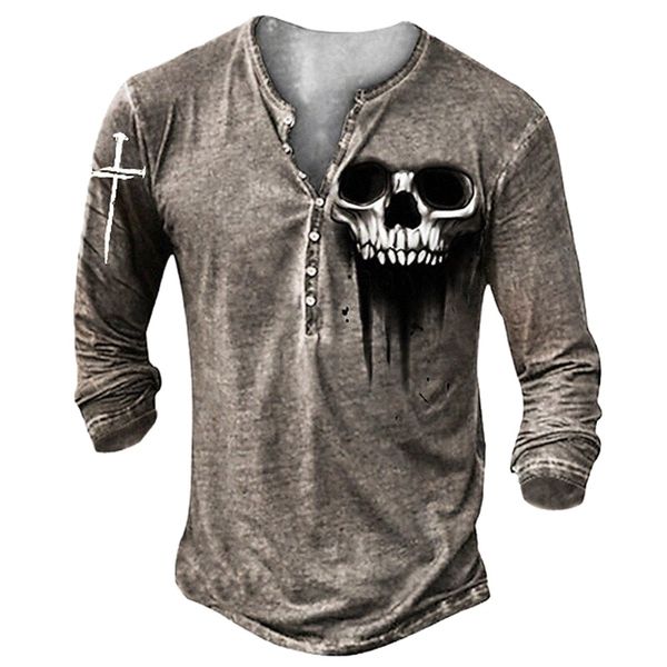 

men's henley shirt tee t shirt 3d print graphic skull plus size henley casual daily button-down print long sleeve casual retro designe, White;black