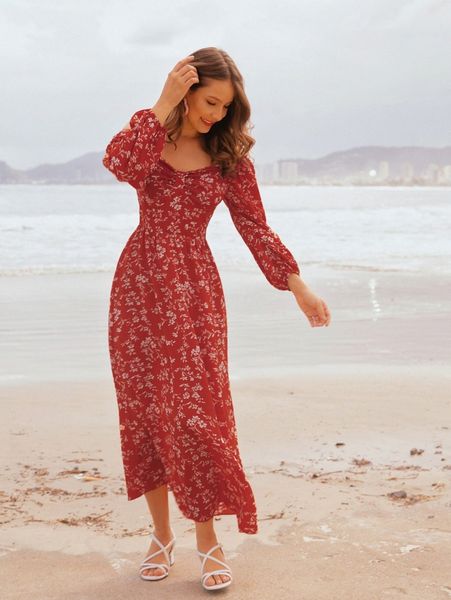 

allover floral ruched a-line dress 88qw#, Black;gray