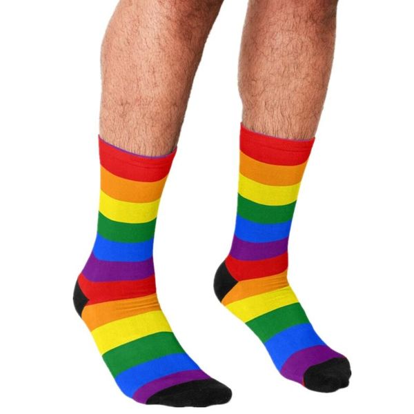 

men's socks men harajuku gay pride rainbow flag printed happy hip hop novelty personality skateboard crew casual crazy funny socksmen&#, Black