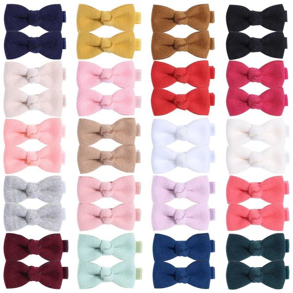 

children's hair accessories woolen fabric solid color bow hairpin sweet girl versatile hairpin 2524, Slivery;white