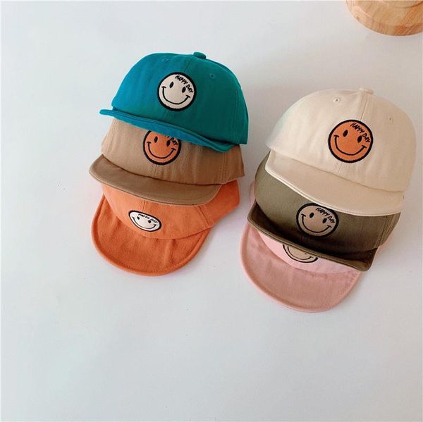 

childrens hat boys girls cute smiley embroidered peaked cap fashion solid color dome outdoor casual baseball caps, Yellow