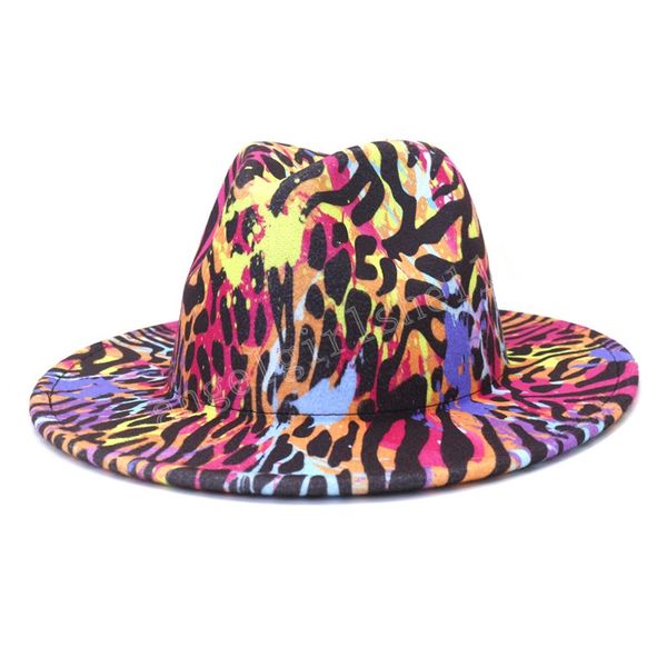 

fedora hat fashion colorful leopard print felt wide brim hats autumn winter women street jazz hat panama trilby cap, Yellow