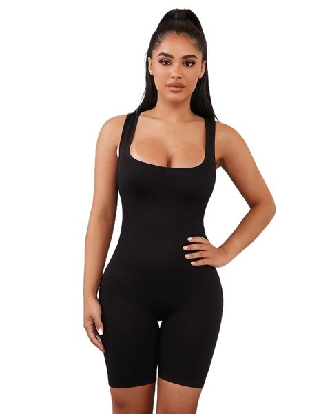 

solid shorts shapewear bodysuit 83ee#, Black;red