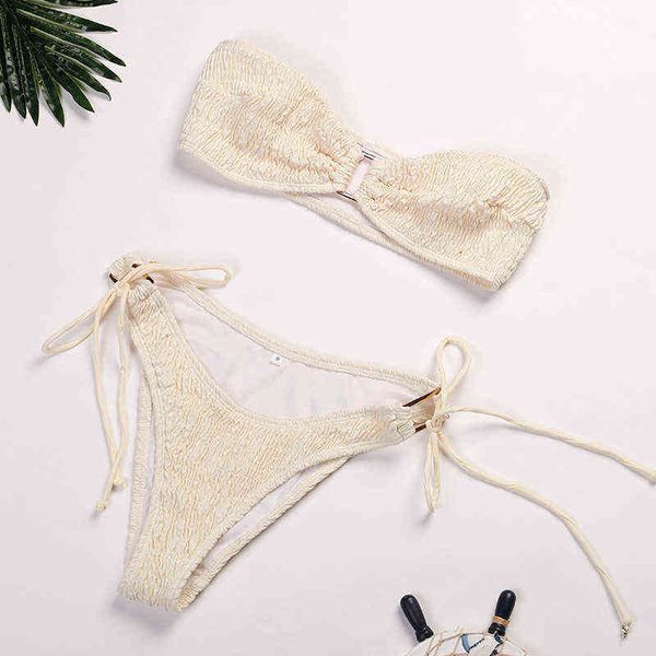 

solid color split swimsuit women's breast wrapped bikini spring beach, White;black