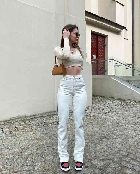 

women's pants & capris white women's jeans korean fashion slim fit vertical high waist straight pants 0vrw, Black;white