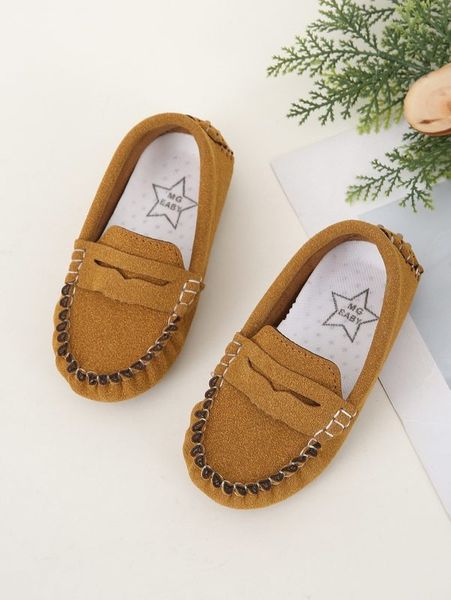 

boys stitch decor slip on loafers she, Black;grey