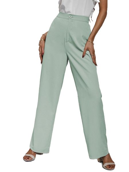 

solid button front pants r5kv#, Black;white