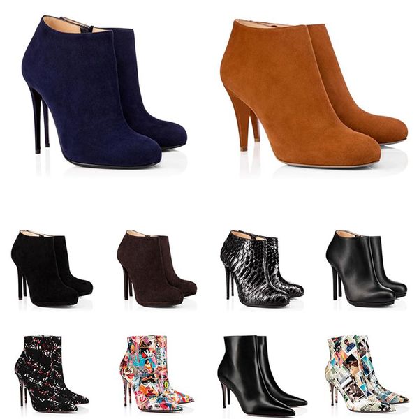 

luxury designer women boots womens high heels booties black chestnut suede winter ankle knee boot woman party wedding leather shoe252l